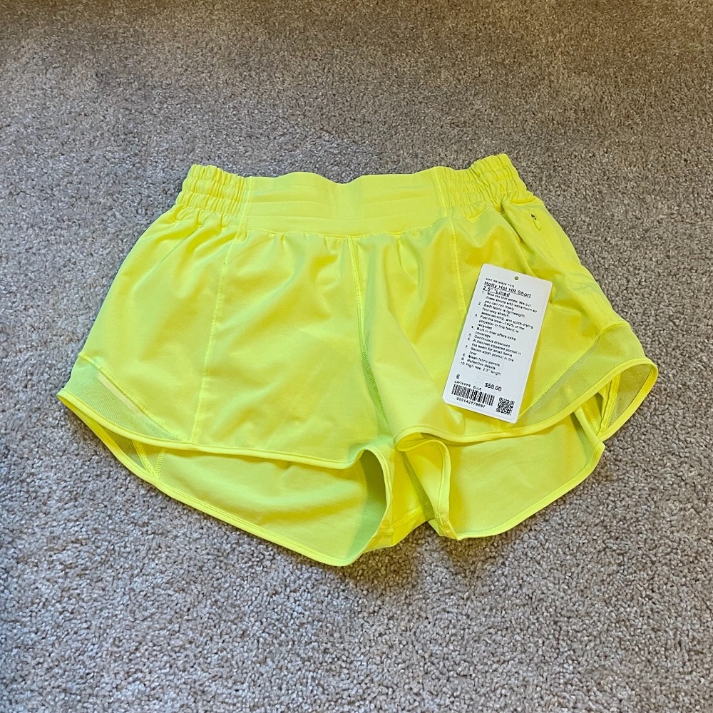 Lululemon high rise hotty hot short. 2.5 inch inseam. Size 6, electric lemon